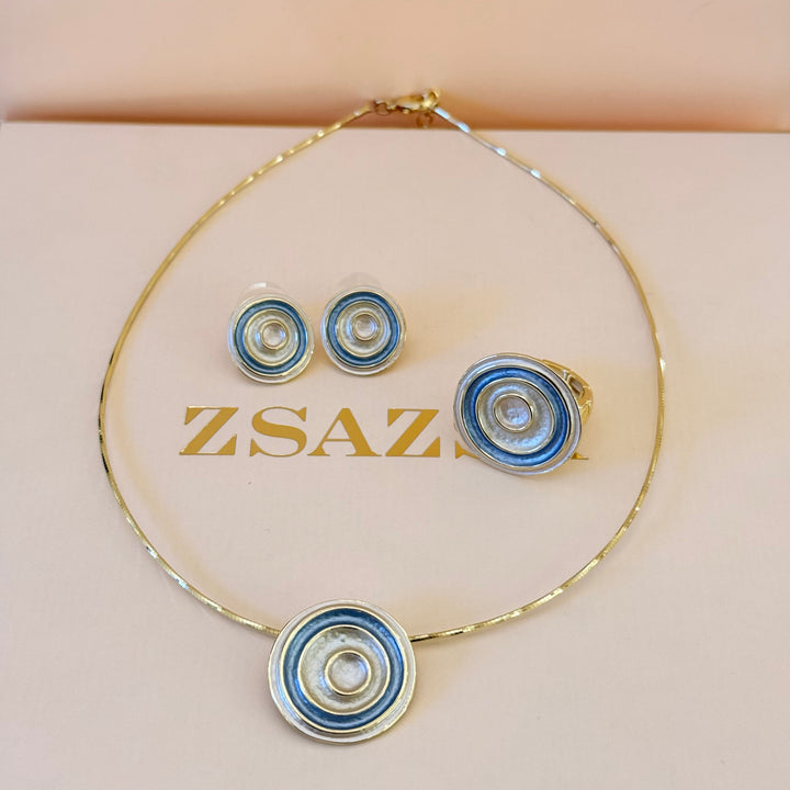 Spiral blue and cream enamel gold plated set