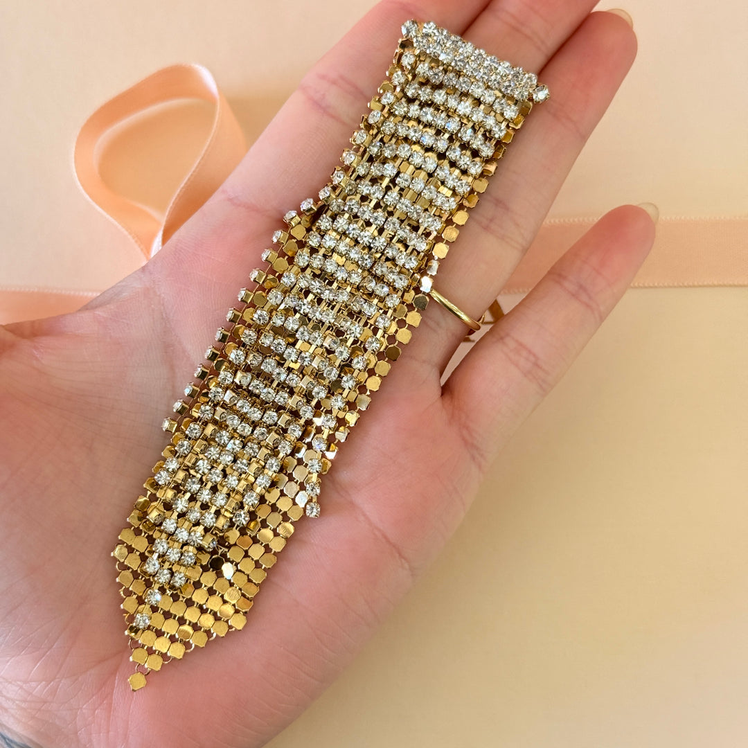 Fringe rhinestone gold plated brooch