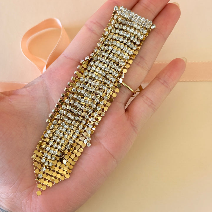 Fringe rhinestone gold plated brooch