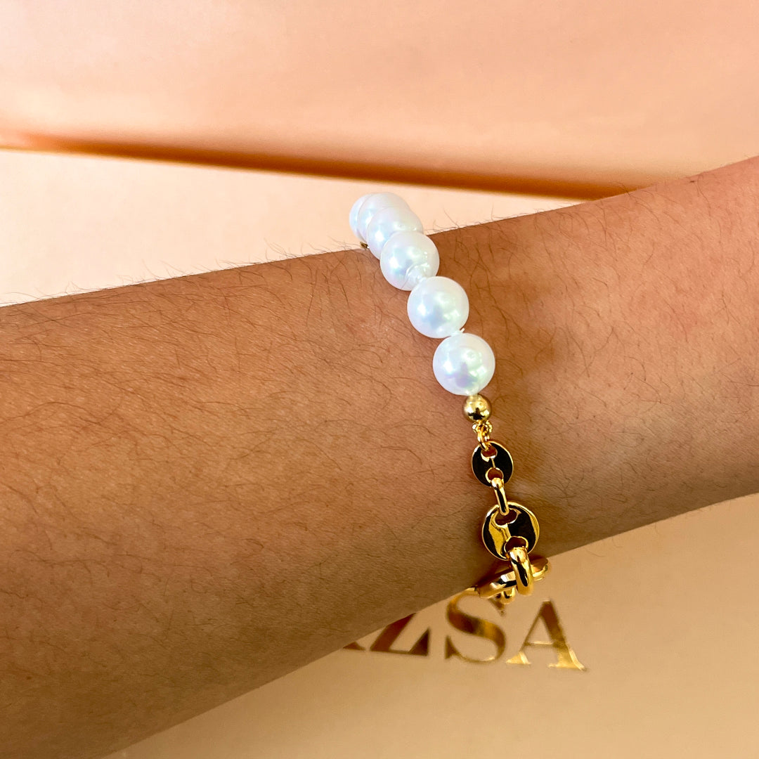 White Mallorca Pearls gold plated set