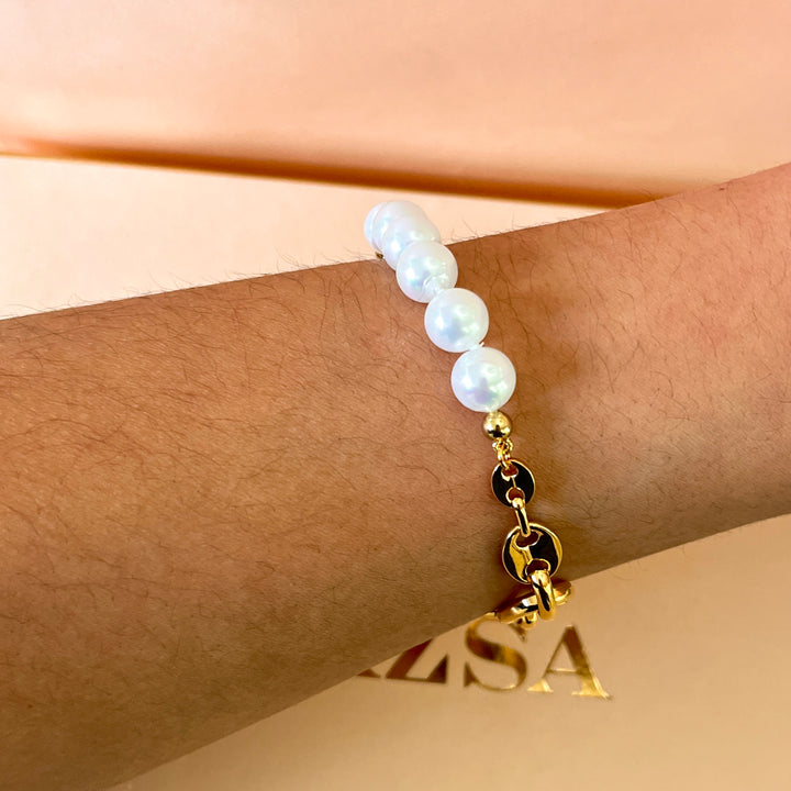 White Mallorca Pearls gold plated set