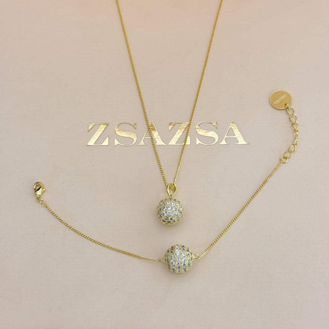 Zircone ball gold plated pendant & bracelet
