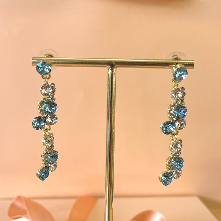 Turquoise Swarovski crystals long earrings