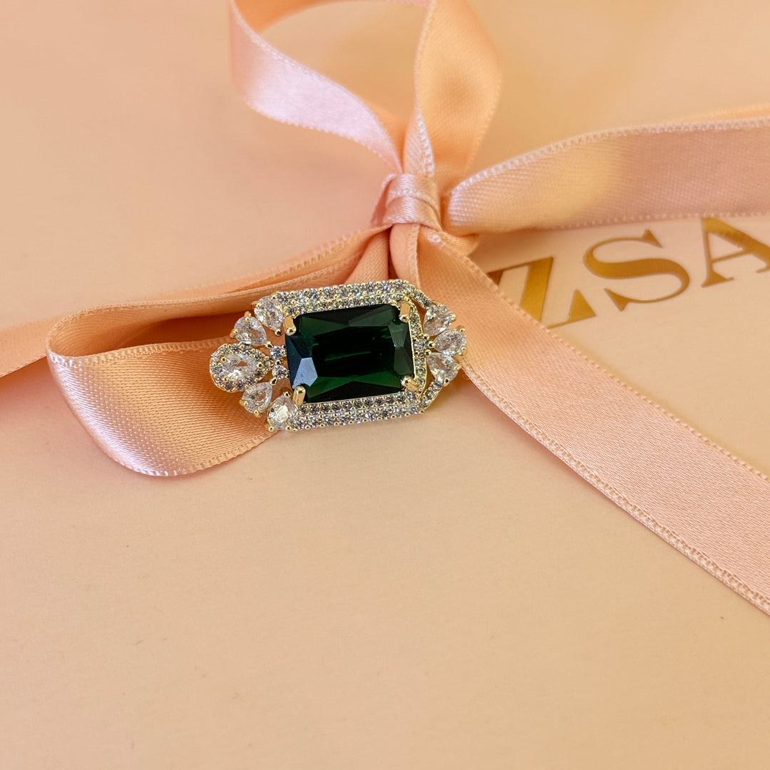 Dainty Rectangular green zircone brooch