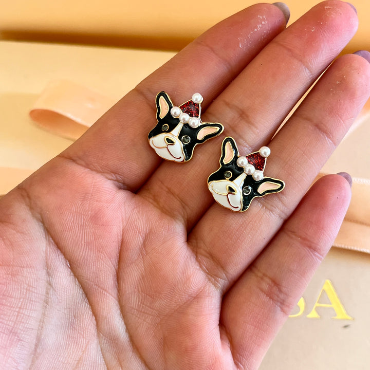 French bull dog Christmas studs