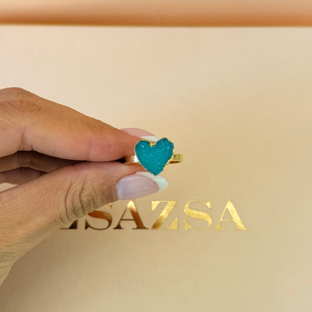 Green agathe heart gold plated set