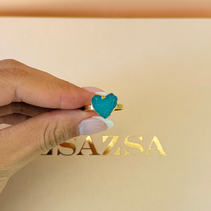 Green agathe heart gold plated set