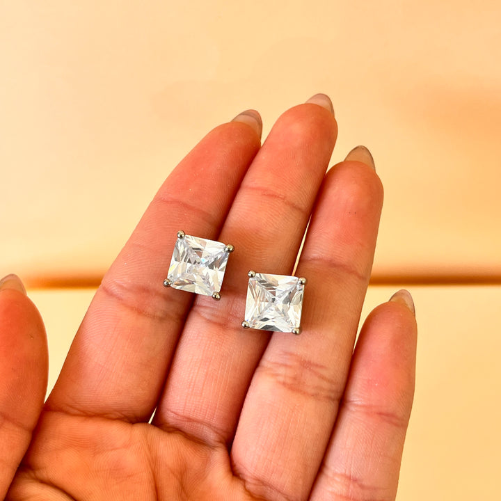 Square zircone white gold plated set