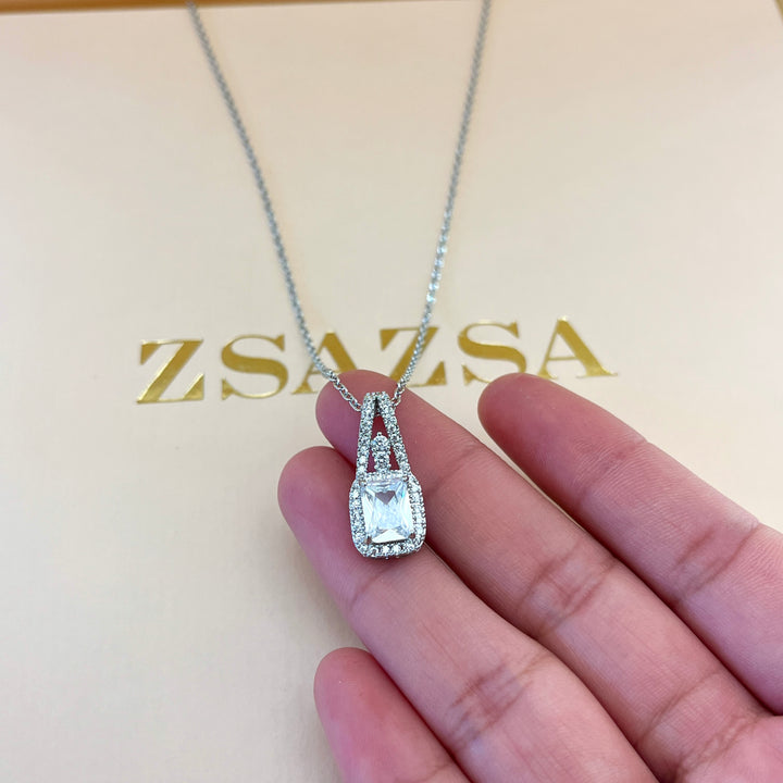 Silver zircone rectangular set