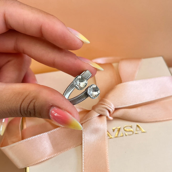 Preciosa crystals double white gold plated twisted ring