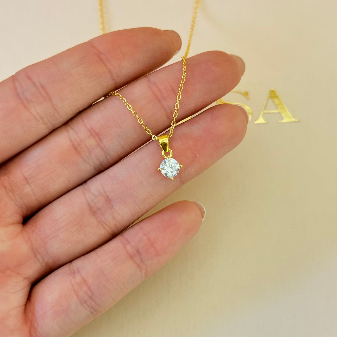 Solitaire zircone sterling silver gold plated set