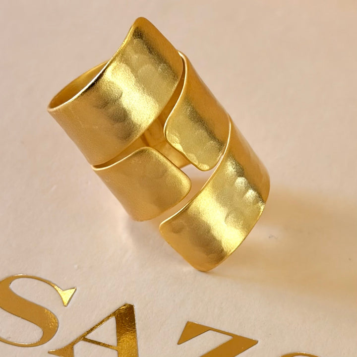 Handmade 3 Row Ribbon Gold Ring | Gold Plated | ZsaZsa