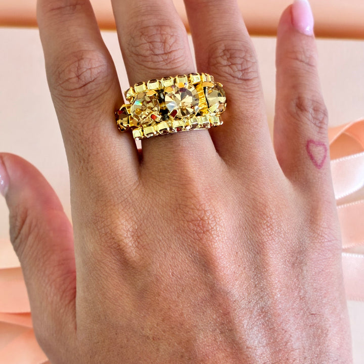 Elegant bronze Swarovski crystals ring