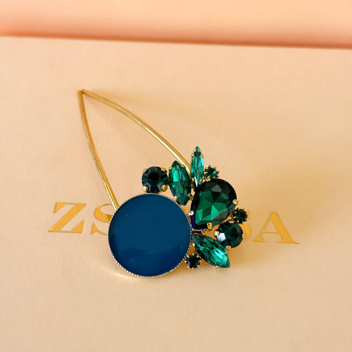 Preciosa crystals dark green teardrop & marquise gold hair pin
