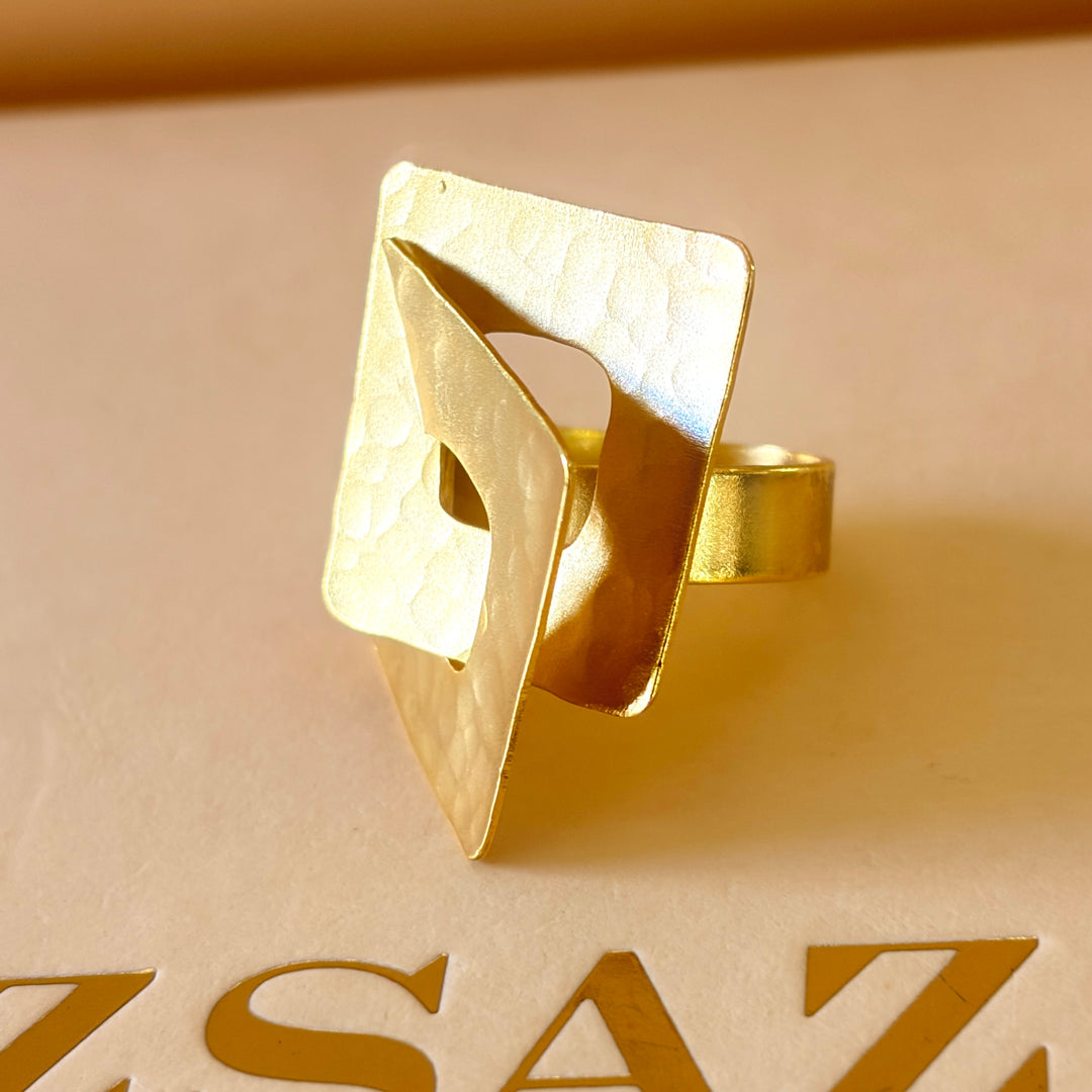 Handmade Intersecting Square Gold Ring | Gold Plated | ZsaZsa