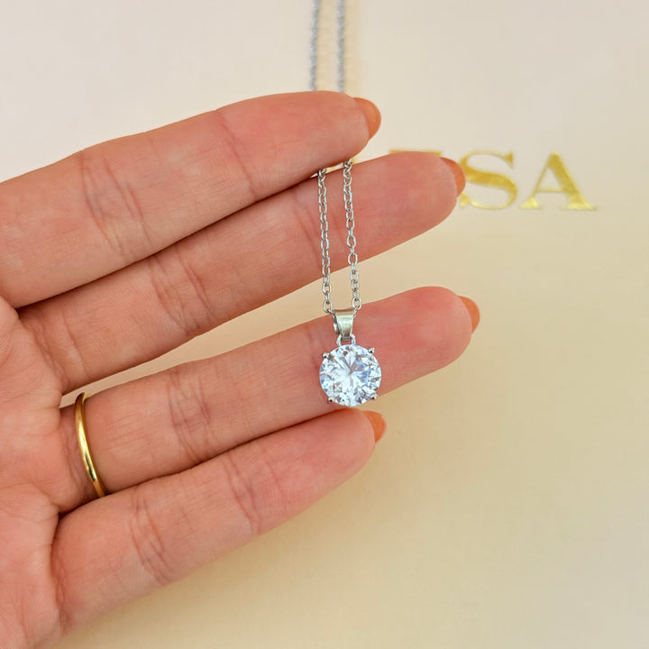 Large solitaire zircone silver pendant