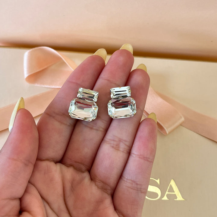 Double Swarovski crystals gold plated studs