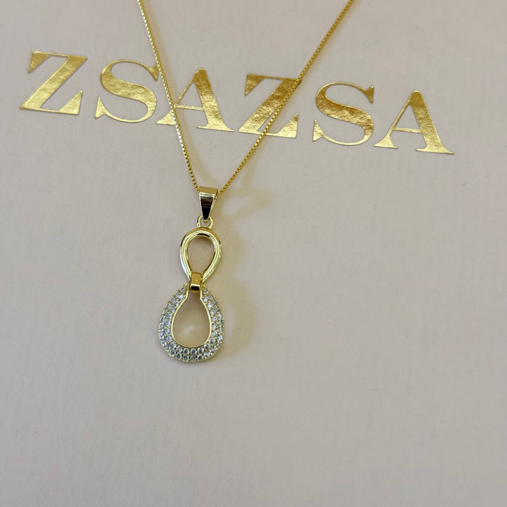 Hollow teardrop zircone sterling silver gold plated set