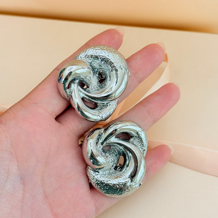 Plain chunky twisted silver clip on earrings