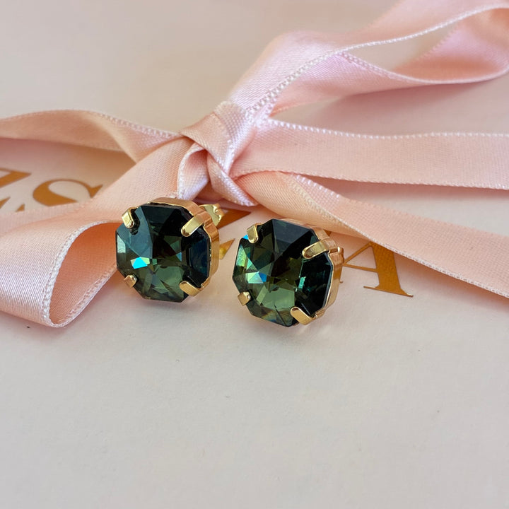 Olive green preciosa crystals studs