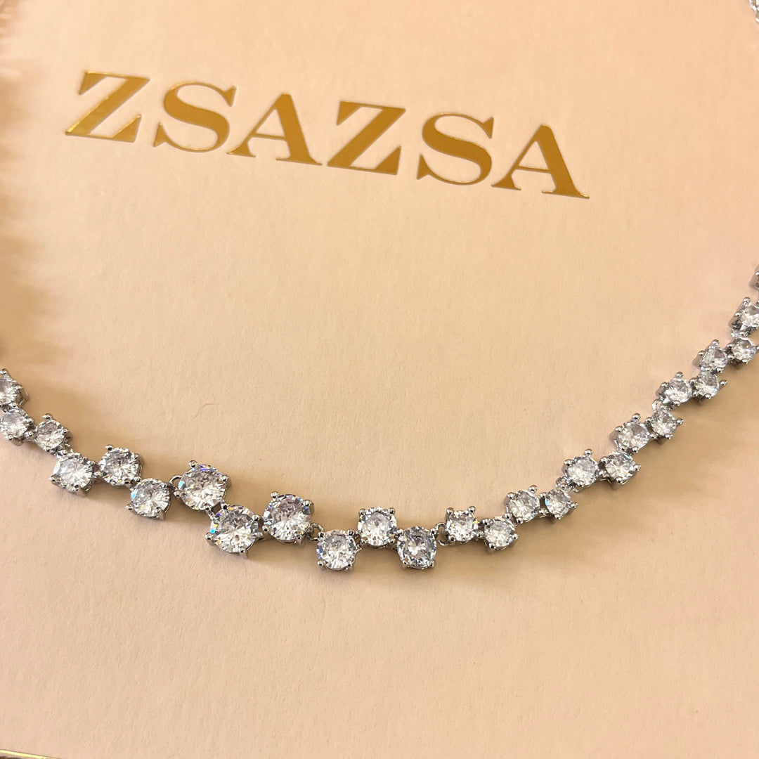 Round zircone white gold plated set