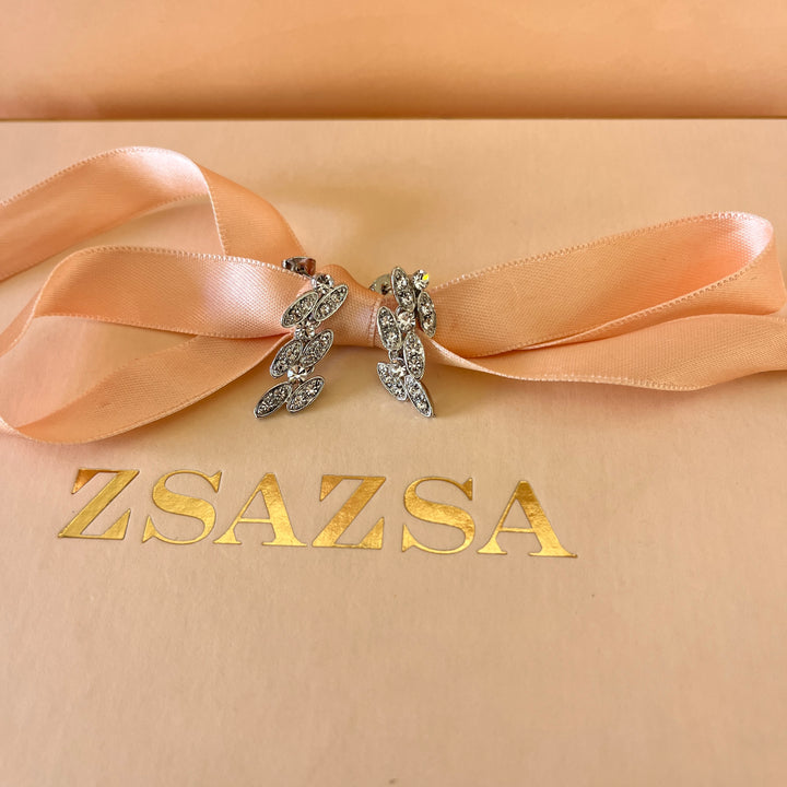 Swarovski crystals leafs white gold plated set