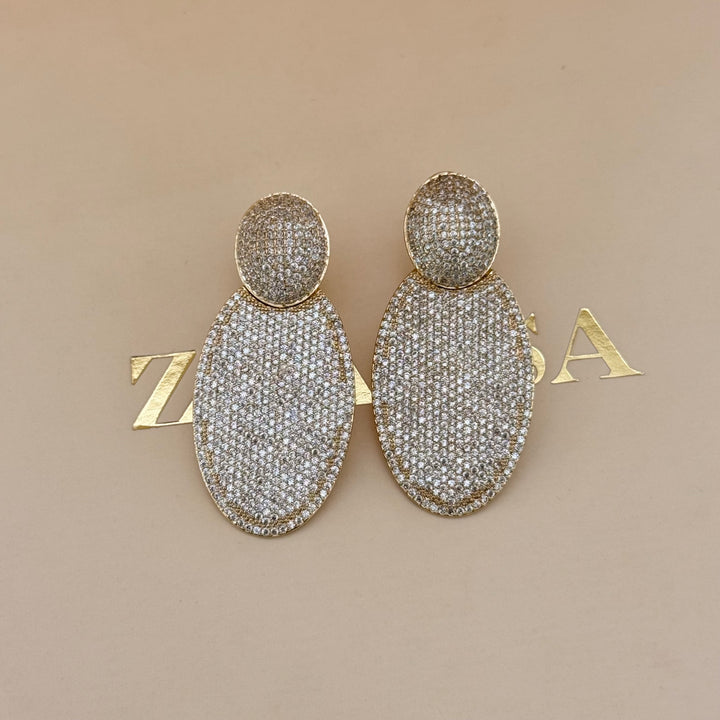 Chunky zircone gold plated French clip earrings