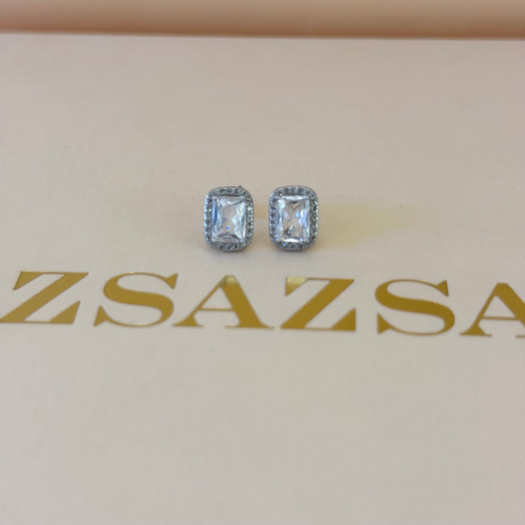 Rectangular zircone Sterling silver set