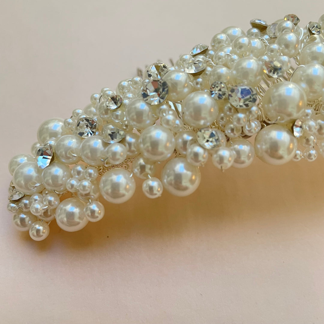 Sophisticated silver and pearl comb