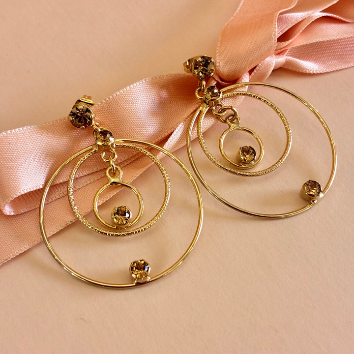 Bronze round dangle Swarovski crystals earrings