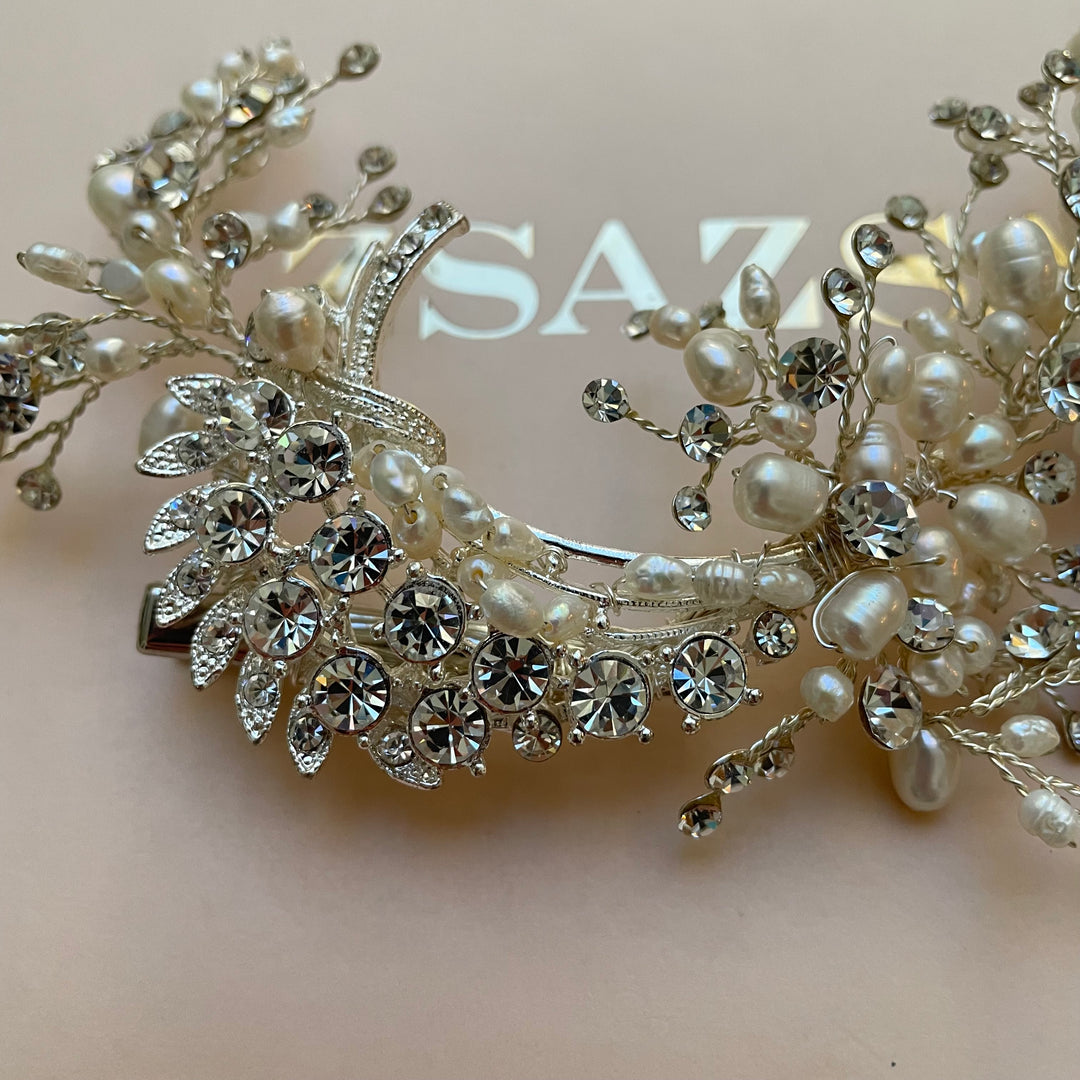 Rhinestone Silver Fresh water pearl headpiece