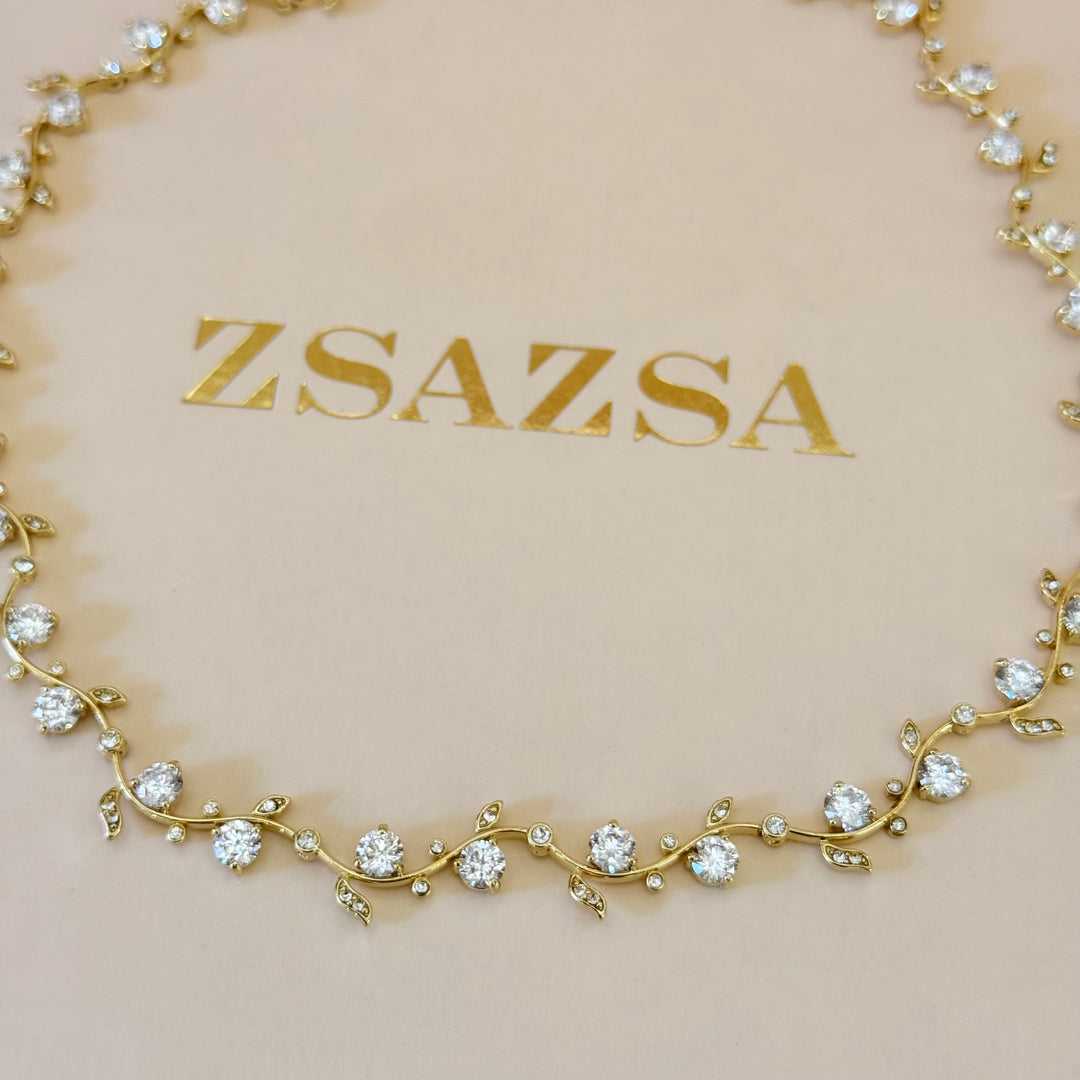 Teardrop and leaves zircone gold plated set