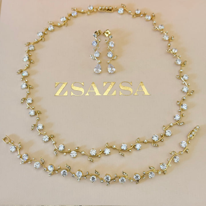 Teardrop and leaves zircone gold plated set