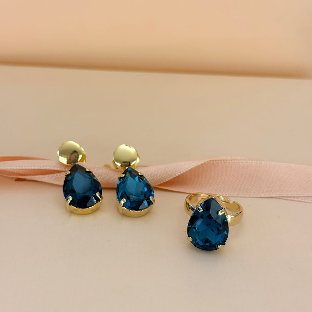 Teardrop verdemar Swarovski crystal earrings and ring