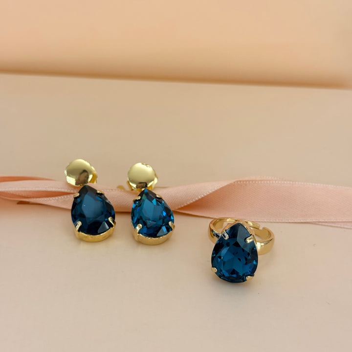 Teardrop verdemar Swarovski crystal earrings and ring