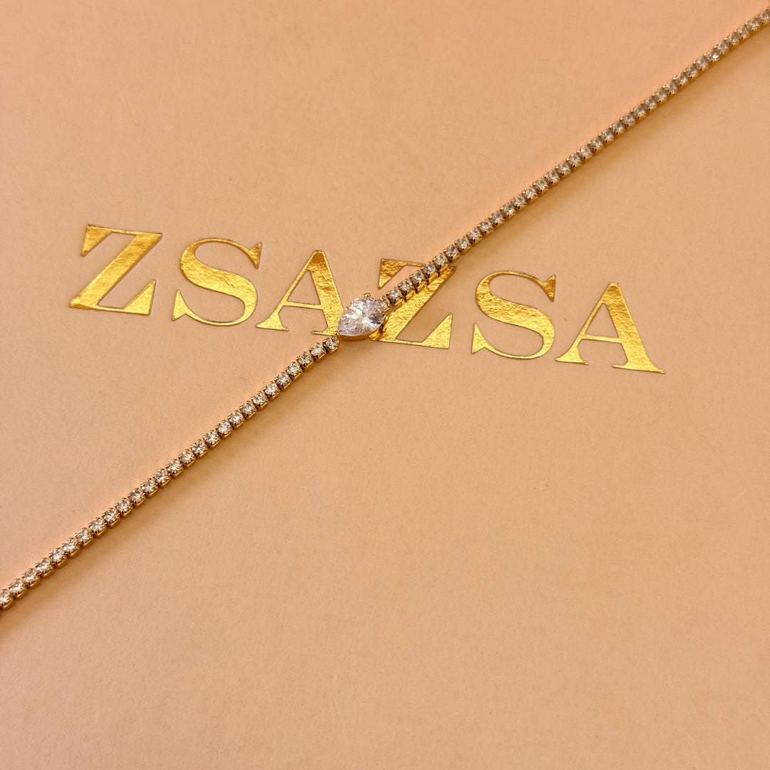 Dainty teardrop zircone in the middle gold plated bracelet