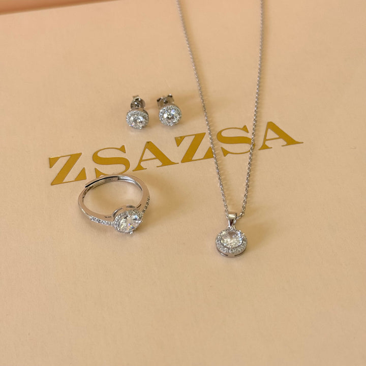 Dainty round sterling silver zircone pendant set