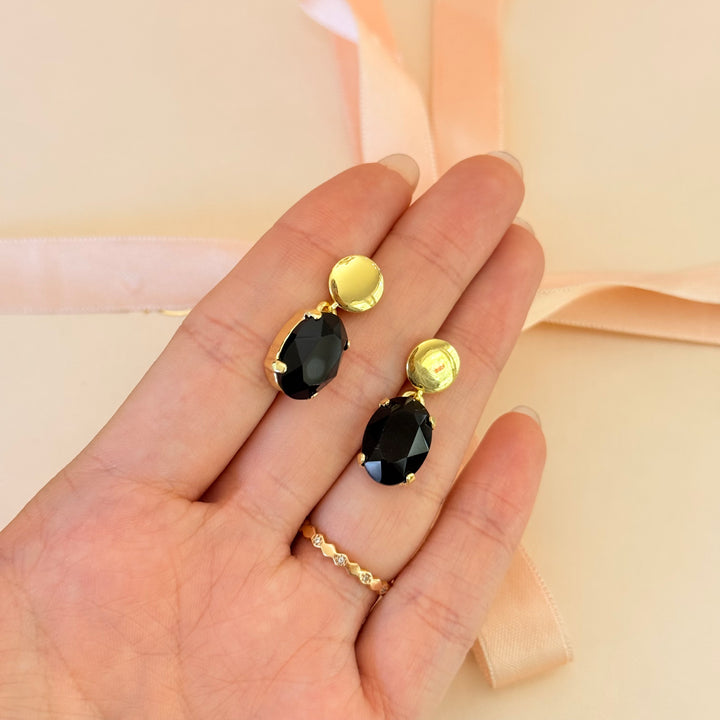 Black Swarovski crystals gold plated earrings