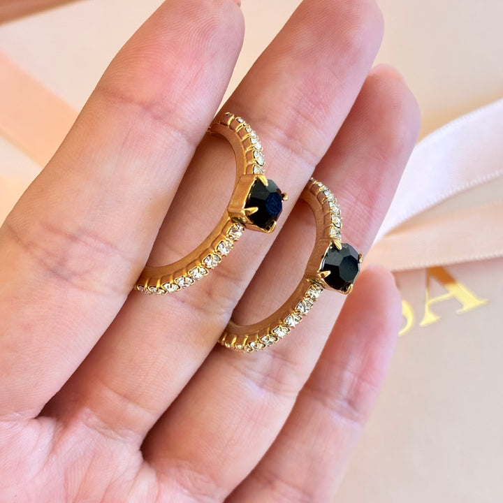 Black Swarovski crystals gold plated hoops