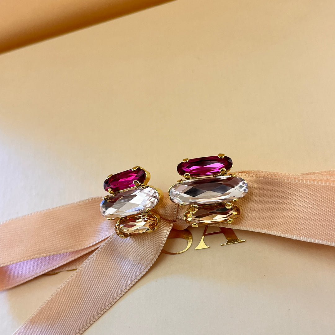 Fuchsia and peach Swarovski crystals studs