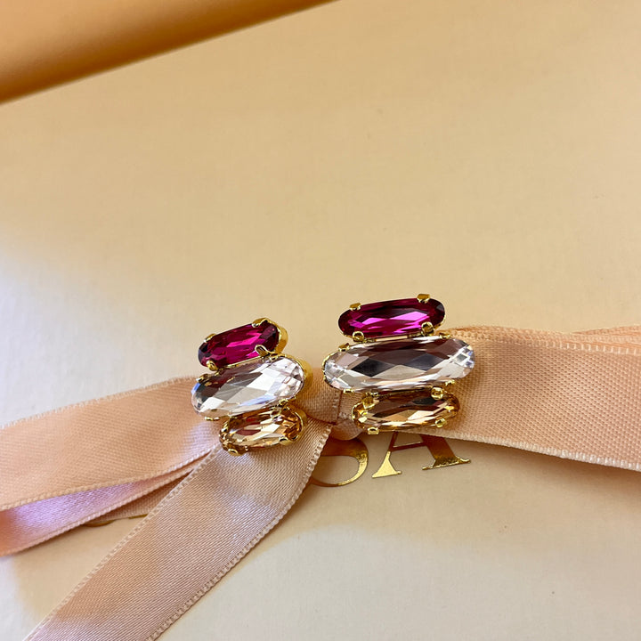Fuchsia and peach Swarovski crystals studs