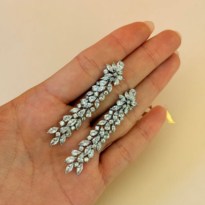 Long marquise zircone silver earrings