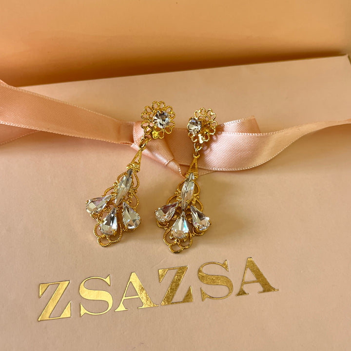 Preciosa crystals mixed of shapes gold plated flower earrings