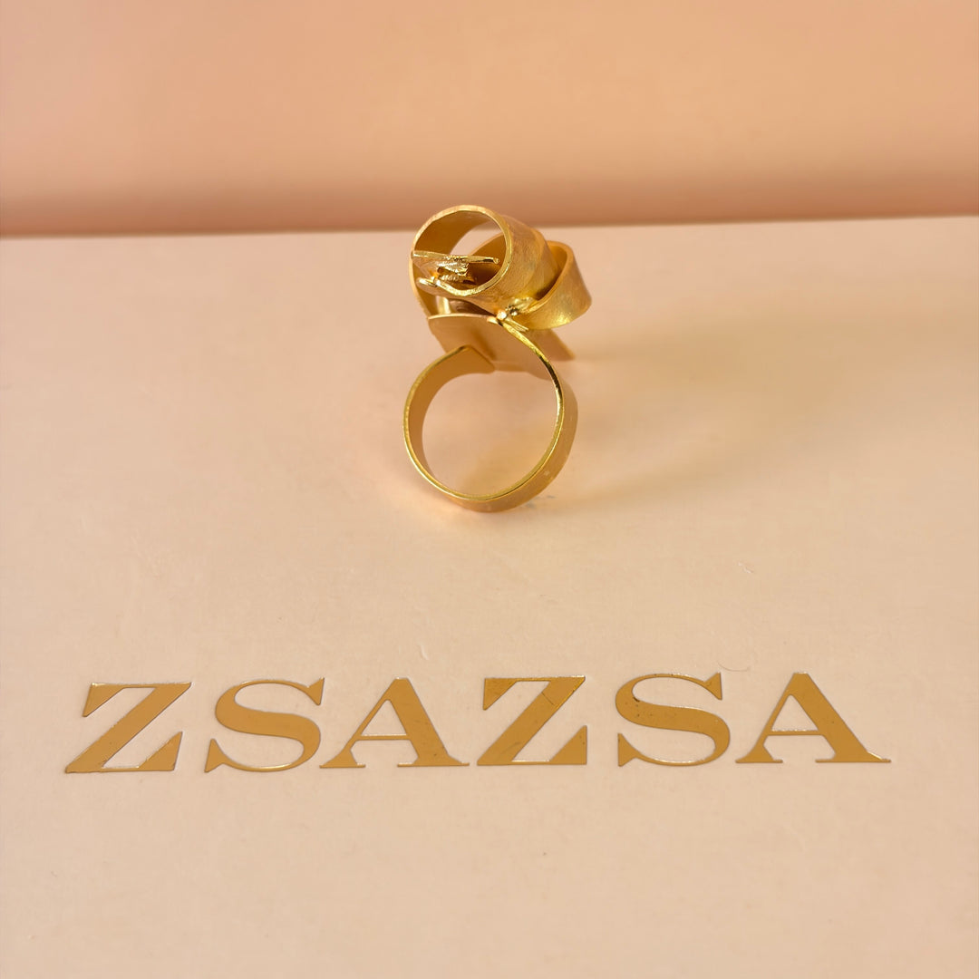 Handmade Rectangle Ribbon Gold Ring | Gold Plated | ZsaZsa