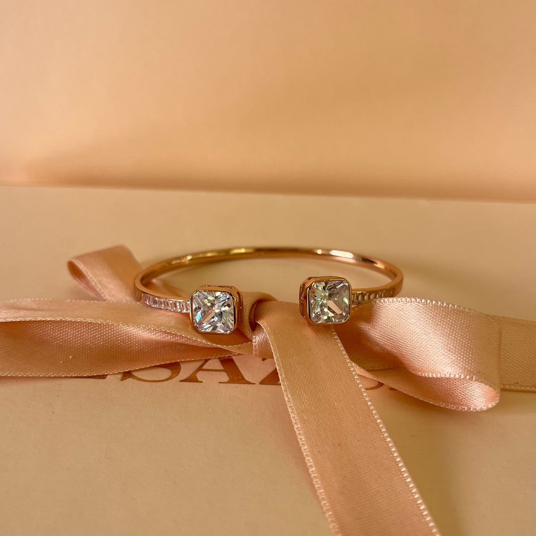 Square zircone Sterling silver rose gold plated bangle