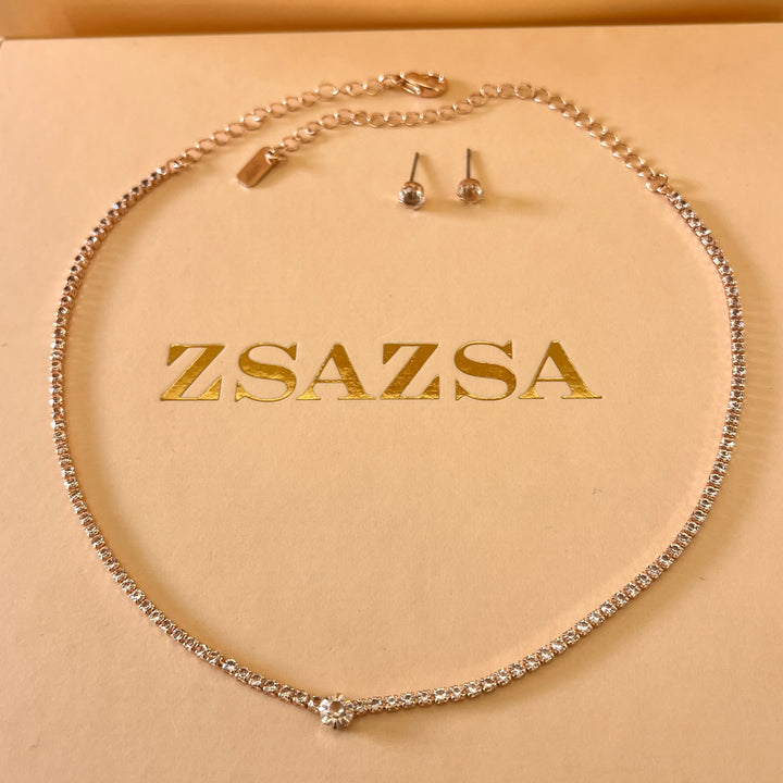 Rhinestone rose gold plated set