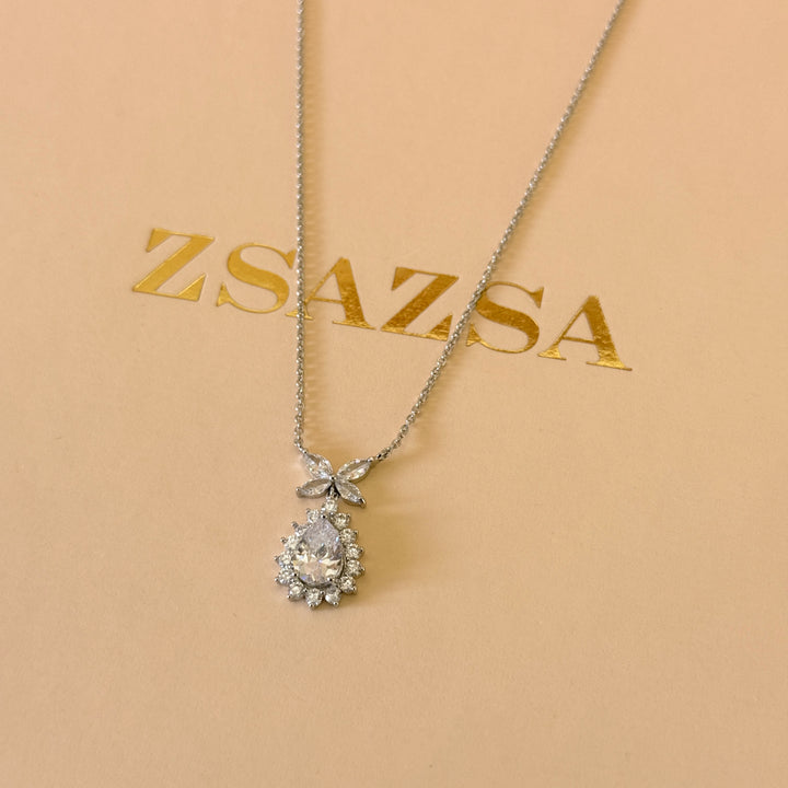 Marquise and teardrop zircone silver pendant