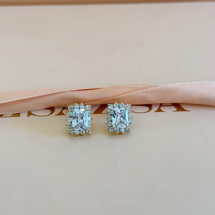 Rectangular zircone gold plated earrings