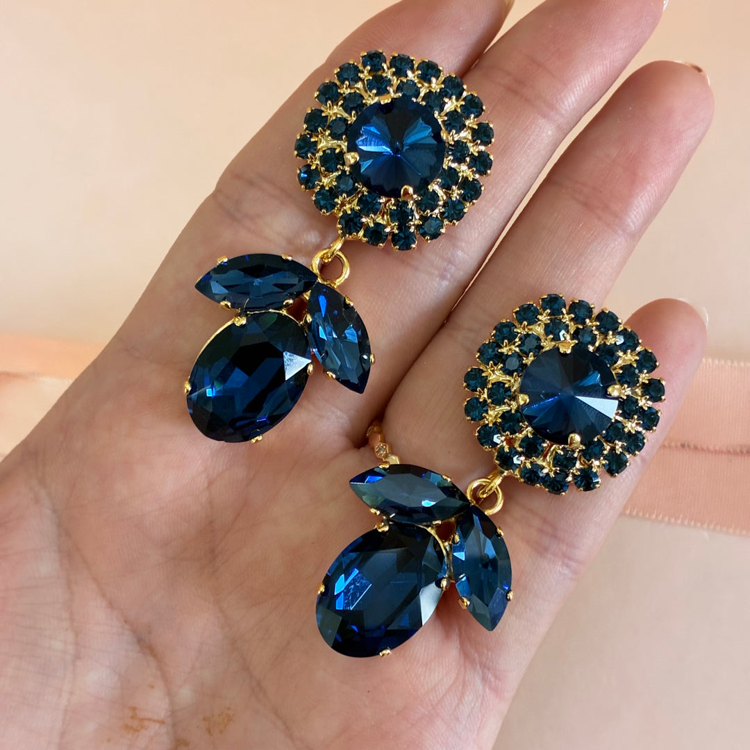 Statement navy blue Swarovski crystals earrings