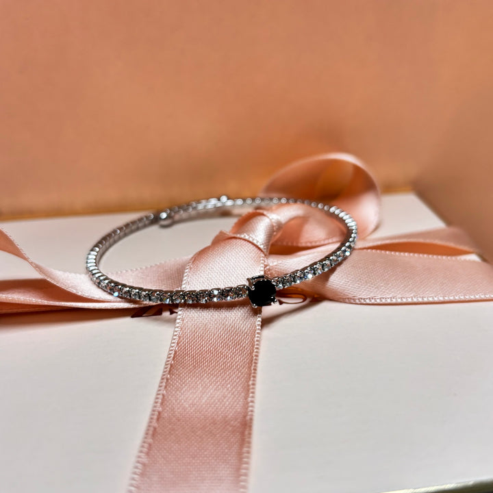 Dainty black silver bangle